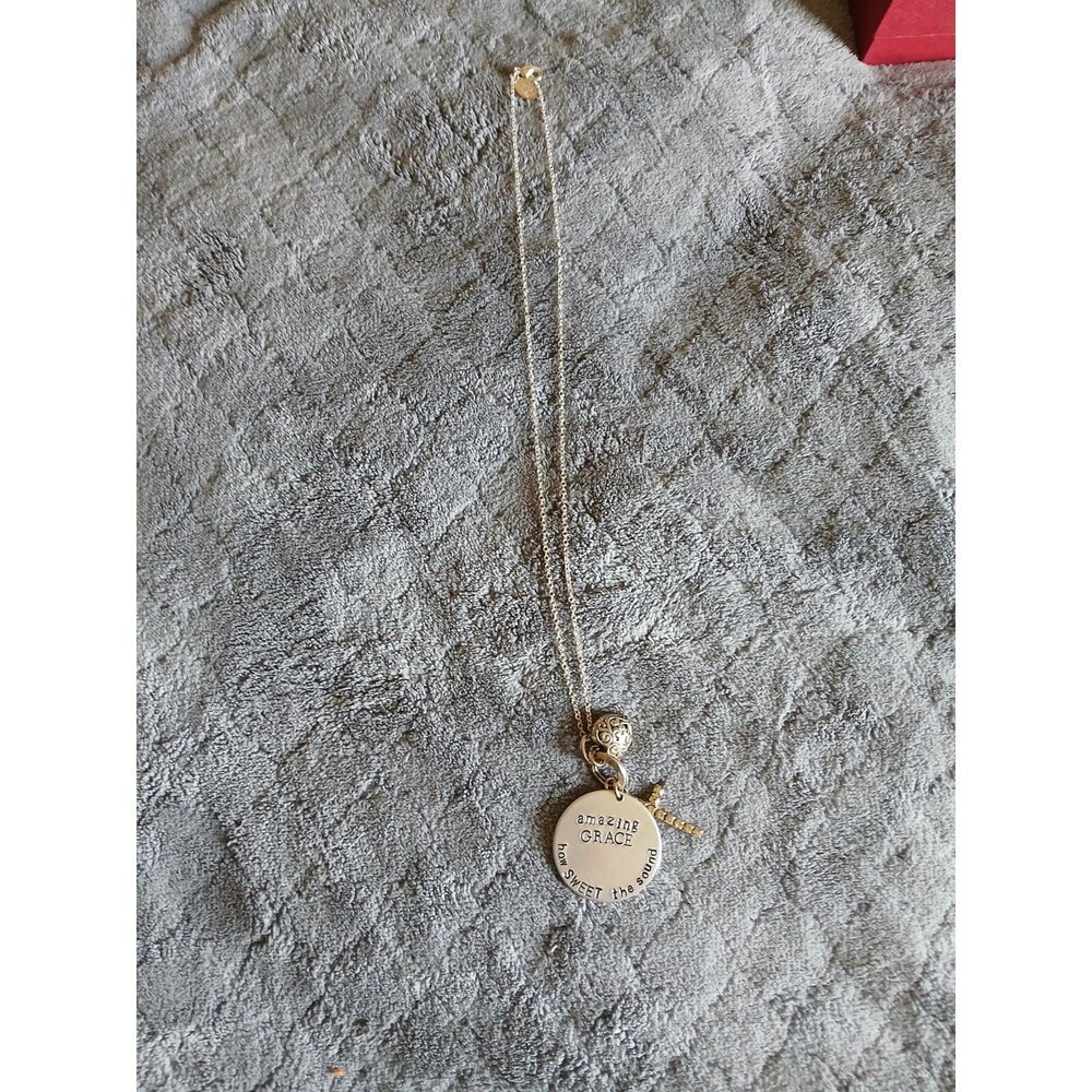 Lia Sophia Amazing Grace Necklace Cross Charm Two Tone Silver Gold Religious